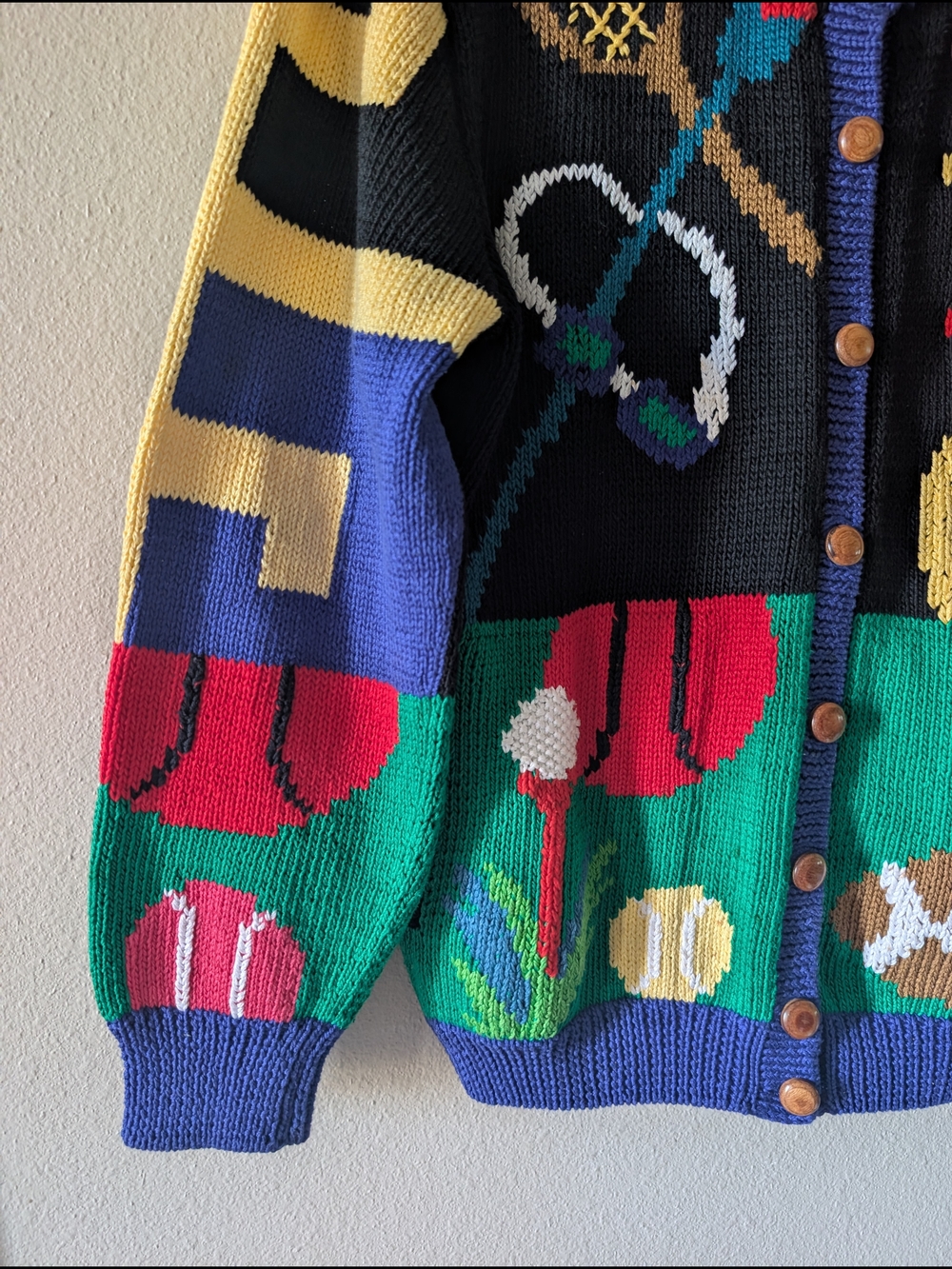 Rare Berek 1989 Vintage Sports Patterned Knit Cardigan Sweater - Picture 3 of 9
